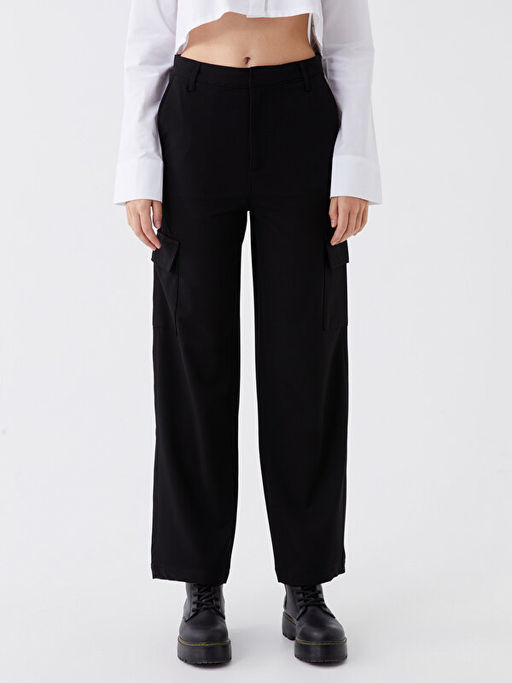 Dar Fit D?z Geni? Pa?a Kad?n Kargo Pantolon