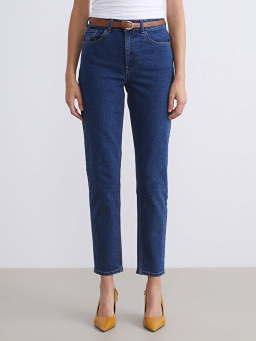 Beli Kemerli Mom Fit Kad?n Jean Pantolon