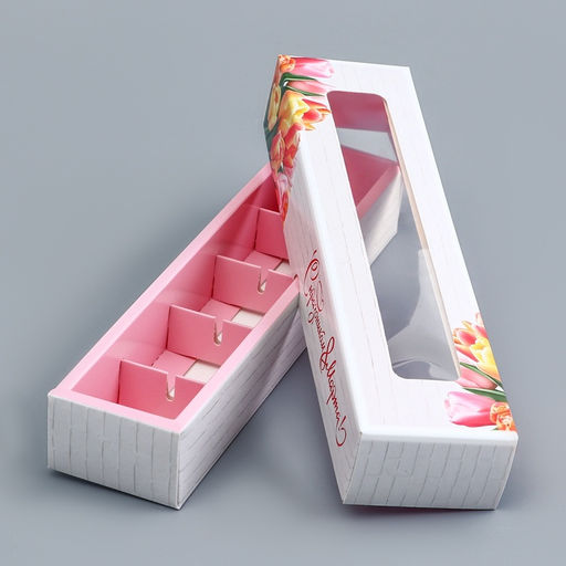 Цена за 10 шт. Коробка для 5 конфет с обечайкой, с окном 8 марта, 21?5?3.3 см