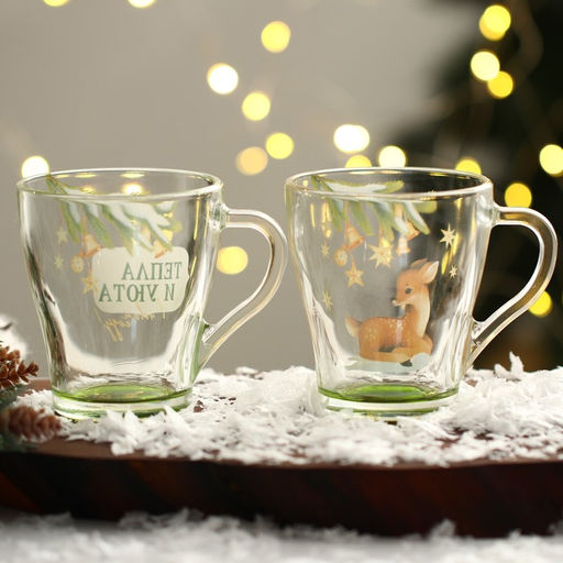 Кружки новогодние стеклянные Тепла и уюта!, 2 шт. по 300 мл - Дорого внимание фото 3