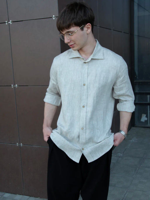 Рубашка мужская Лен Графит - Modamica фото 13