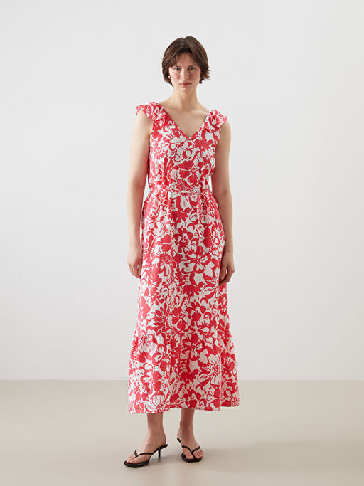 V Yaka ?i?ekli Elbise