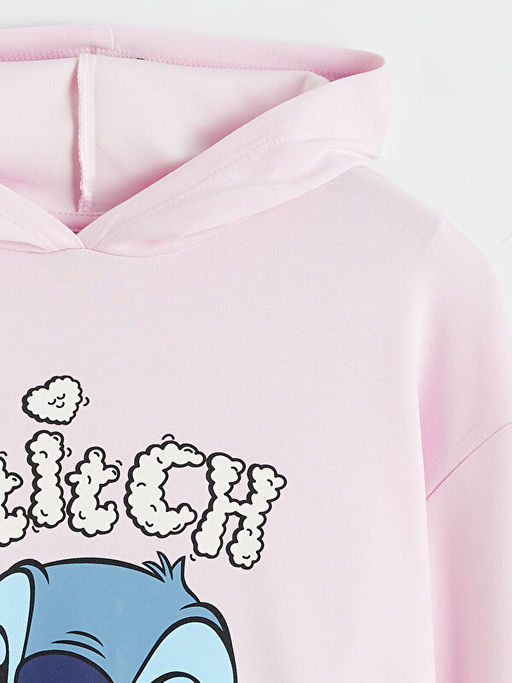Kap??onlu Stitch Bask?l? K?z ?ocuk Sweatshirt