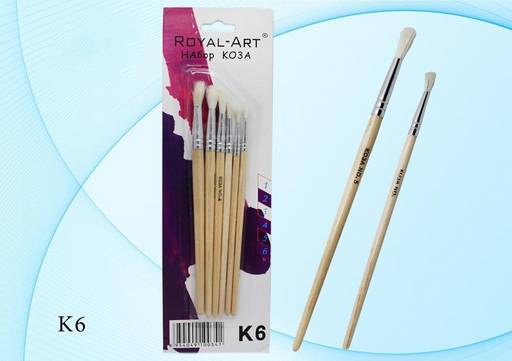 Набор кистей Basir 6шт. Коза №1\2\3\4\5\6, круглые (K-6) на блистере