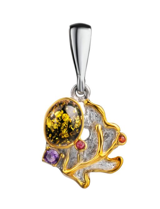 Красивая подвеска из серебра и натурального янтаря зелёного цвета Беатриче