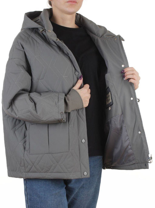 BM4836 GRAY/GREEN Куртка стеганная демисезонная женская (50 гр. холлофайбер)
