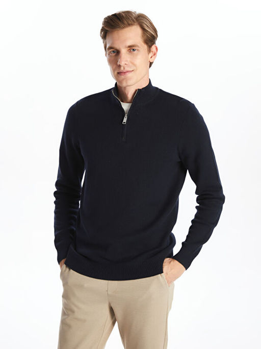 Dik Yaka Uzun Kollu Erkek Triko Kazak