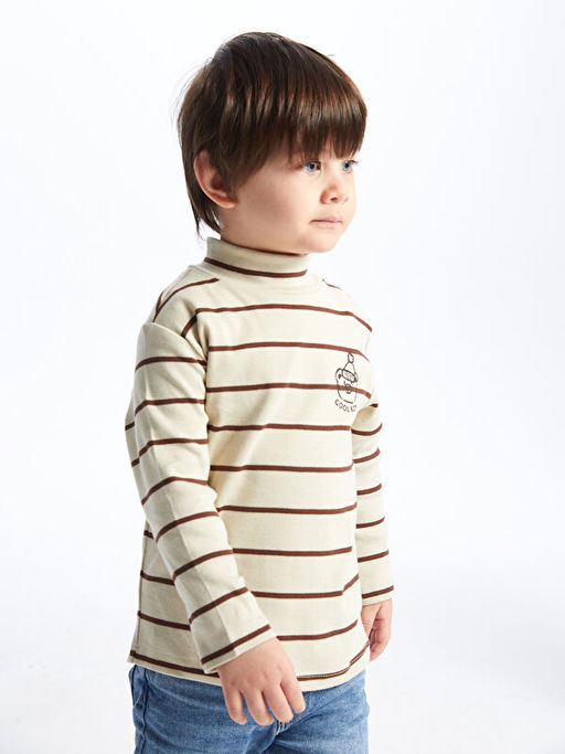 Bal?k?? Yaka Uzun Kollu ?izgili Erkek Bebek Ti??rt