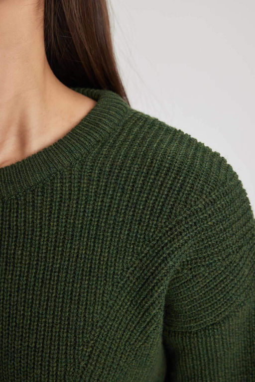 Трикотажный свитер обычного кроя с круглым вырезом - Defacto фото 5