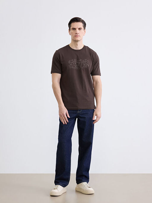 Bisiklet Yaka Bask?l? Penye Erkek Ti??rt