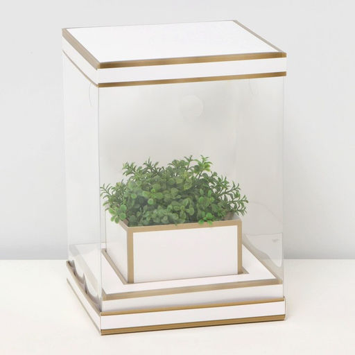 Коробка для цветов с вазой и PVC окнами складная, бронза, 16×23×16 см