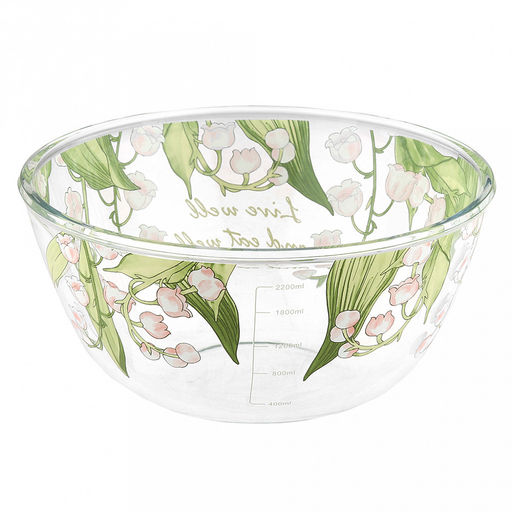 Салатник стеклянный Ландыши 2,6л д22,8см h11см, боросиликатное стекло, с деколью, с мерной шкалой (Китай) - Домашняя мода фото 2