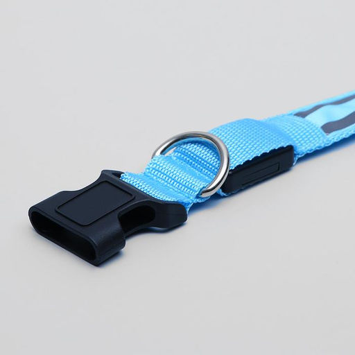 Ошейник с подсветкой Двойная полоса размер L, ОШ 45-52 х 2,5 см 3 режима свечения голубой - Пижон фото 9