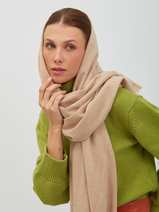 в составе шерсть Большой, мягкий, теплый двусторонний однотонный меланжевый палантин - Tantino фото 4