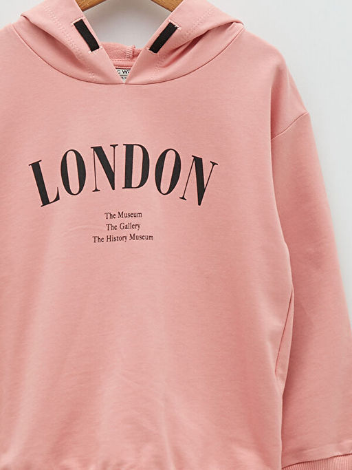 Kap??onlu Bask?l? Uzun Kollu K?z ?ocuk Sweatshirt - Waikiki фото 3