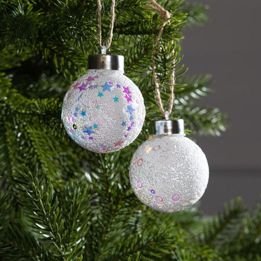 Набор ёлочных шаров Снежные, 2 шт, d=6 см, 1 LED, от батареек, свечение RGB - Luazon lighting фото 2