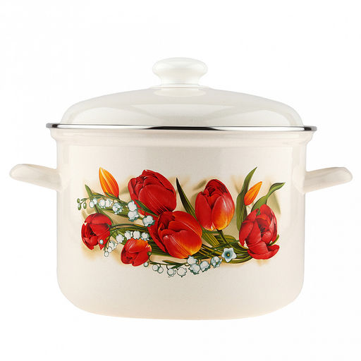 "Ласковый май" Кастрюля эмалированная 6л, форма цилиндрическая, металлическая крышка (Россия)