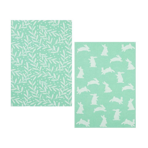 Набор полотенец Этель Hares & leaves 40×60 см - 2 шт., цвет зеленый, 100% хлопок