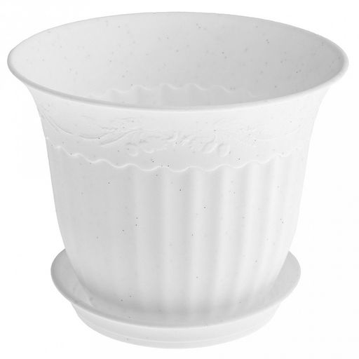 Кашпо для цветов пластмассовое "Дубок" 0,6л, д13см, h10см, с поддоном, полипропилен, белый (Россия)