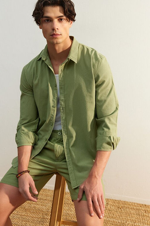 Haki Unisex Regular Fit %100 Pamuklu Keten G_r_n_ml_ Fit G_mlek TMNSS23GO00099 - Trendyolmilla фото 2