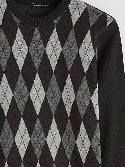 Bisiklet Yaka Baklava Desenli Erkek Triko Kazak