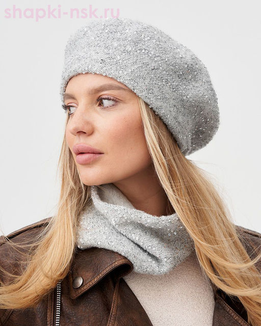 Эльза пряжа Альпака пайетки Берет (56-58)