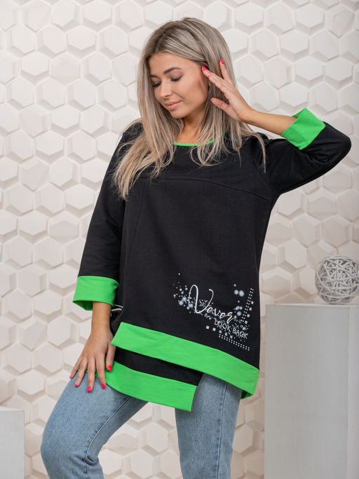 853 Туника "черный/салатовый"