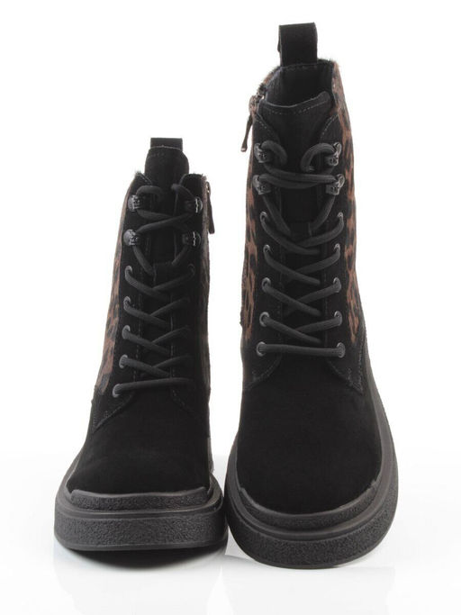 01-DMD-D269 BLACK/LEOPARD Ботинки демисезонные женские (натуральная замша, байка)