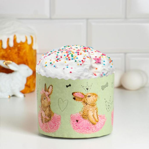 Цена за 20 шт. Форма бумажная для кулича «Зайчики», 110×85 мм, МИКС