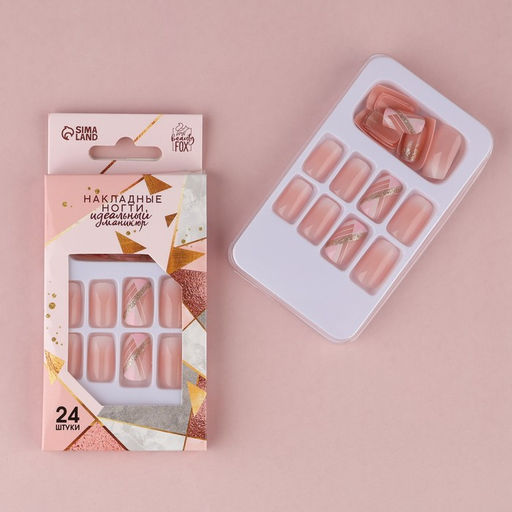 Накладные ногти Геометрия, 24 шт., клеевые пластины, форма квадрат, розовые - Beauty fox фото 2