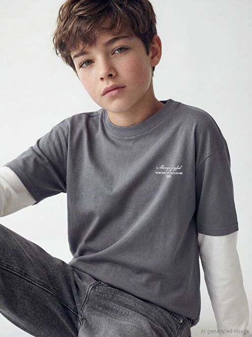 Bisiklet Yaka ??ten Uzun Kollu Erkek ?ocuk Ti??rt