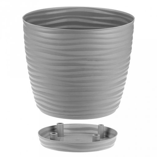 Кашпо для цветов пластмассовое "Дюна" 1,7л, д15см, h14см, с пристегнутым поддоном, серый (Россия)