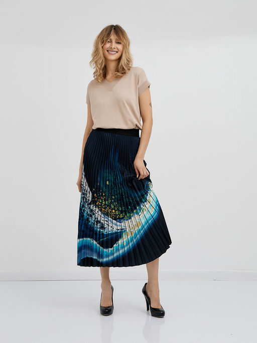 юбка плиссированная в синем цвете с абстрактным принтом - Glenfield фото 2