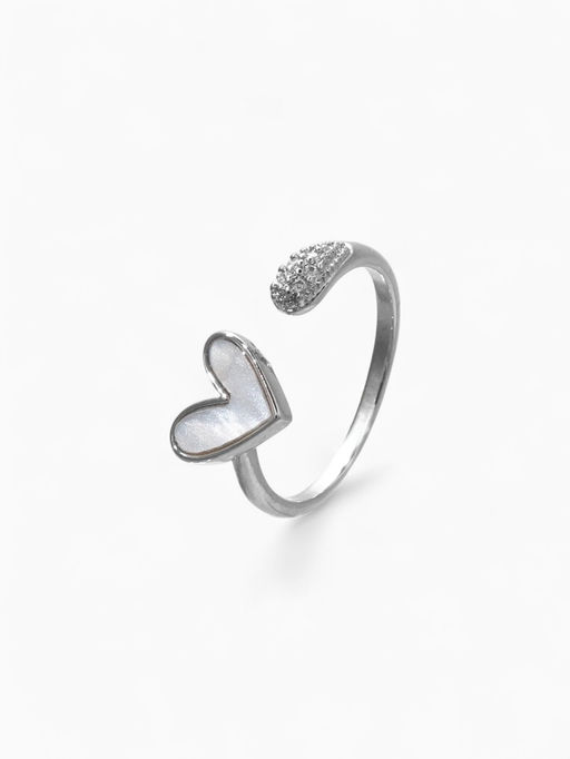Кольцо «Сердце», мультяшное, белое в серебре, безразмерное