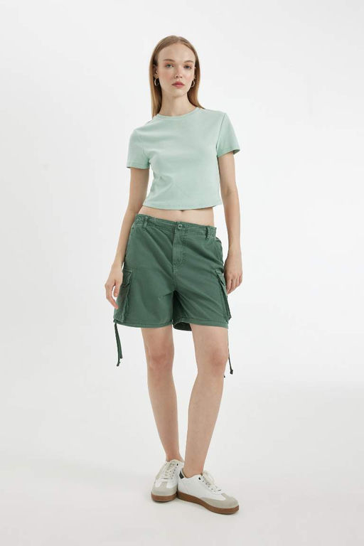 Базовая футболка классного кроя в рубчик с короткими рукавами - Defacto фото 2