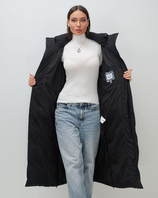 Пальто зимнее утепленное с капюшоном женское черного цвета 7729Ch - Visdeer фото 6