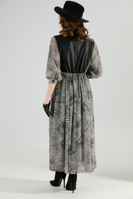 Платье NIKVA н1010-1а чёрный и чёрно-белые ракушки