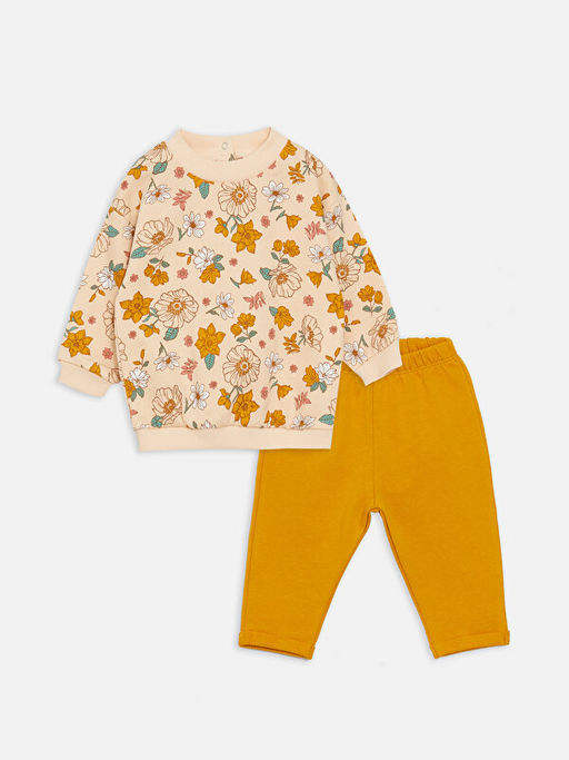 Bisiklet Yaka Uzun Kollu Bask?l? K?z Bebek Sweatshirt ve E?ofman Alt 2li Tak?m