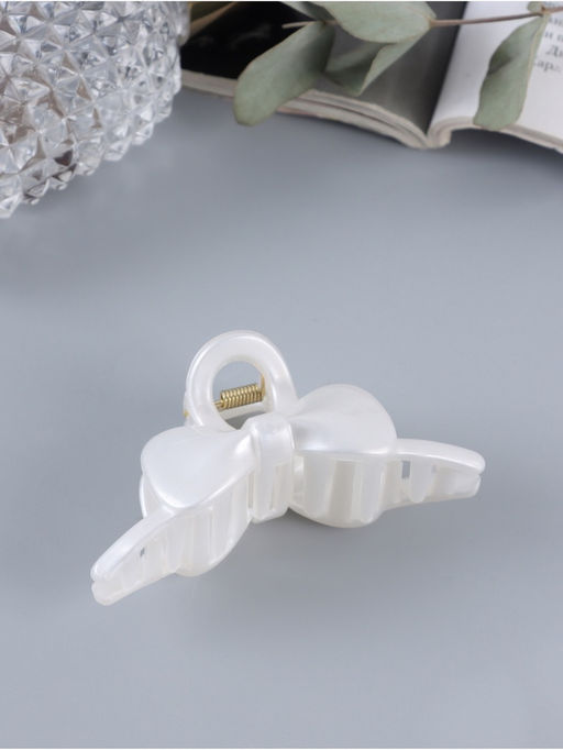 Цена за 12 шт. Крабик для волос «Глянец», бантик дуга, 8 см, белый