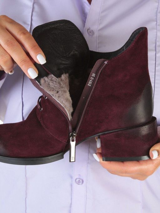 04-R181-3 BURGUNDY Ботинки зимние женские (натуральная замша, натуральный мех) - Фабричный китай фото 5