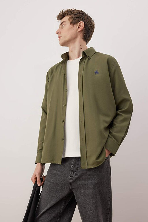 Koyu Haki Regular Fit Nak__ Detayl_ Oxford Kolay _t_lenebilir Smart G_mlek TMNAW25GO00036 - Trendyolmilla фото 2