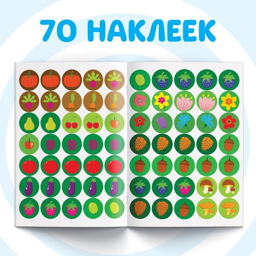 Книга с наклейками-кружочками Что где растёт?, 16 стр., А5, Синий трактор  фото 3