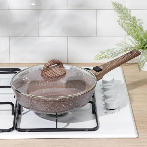 Сковорода Доляна Брауни, d=24 см, съёмная ручка, стеклянная крышка, антипригарное покрытие, индукция, алюминий, коричневая фото 9