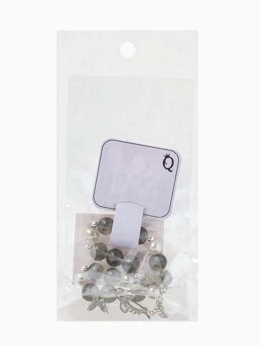 Браслет с подвесками "Сахарный" перо, бант, шар №10/8, цвет серый радужный в серебре