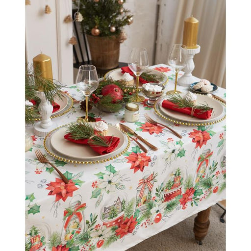 Скатерть новогодняя «Этель» Christmas red flowers 149×180 см с ГМВО, 100% хлопок, саржа 190 г/м²
