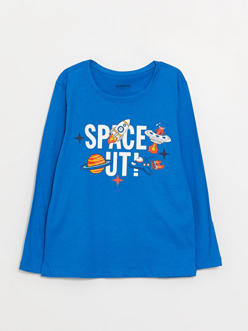 Bisiklet Yaka Bask?l? Uzun Kollu Erkek ?ocuk Pijama Tak?m? 2li - Waikiki фото 2