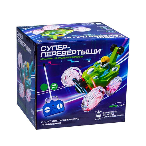 Машина-перевёртыш радиоуправляемая Трюк, работает от батареек, световые эффекты, цвет зелёный - Автоград фото 6