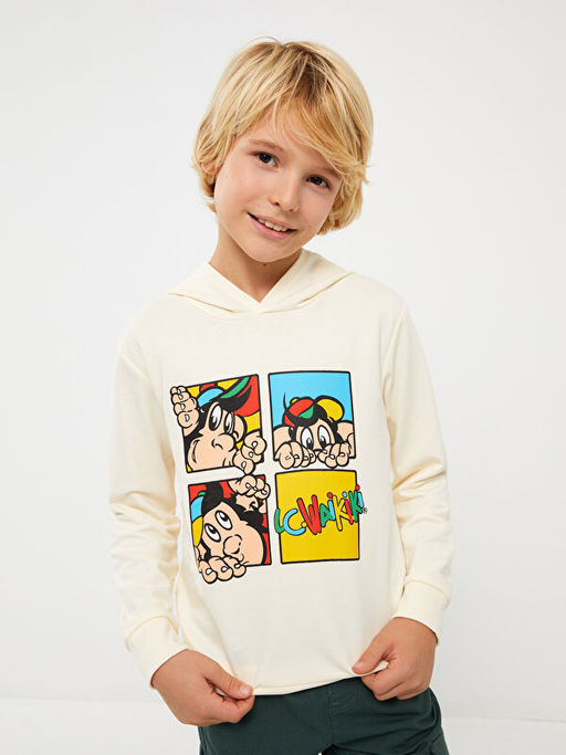 Kap??onlu Nostaljik Maymun Bask?l? Uzun Kollu Unisex ?ocuk Sweatshirt