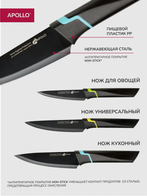Набор ножей APOLLO Genio Vertex 3 пр. (02 кух.13,5см\05 унив.12,5см\07 овощ.10см)  фото 3