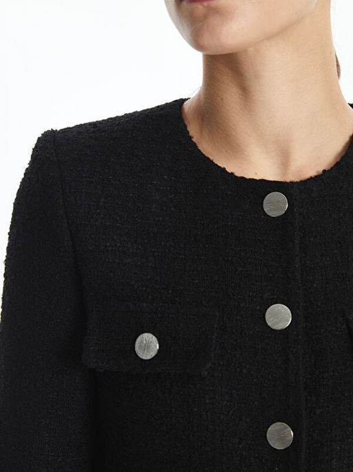 Bisiklet Yaka Ekose Kad?n T?vit Ceket